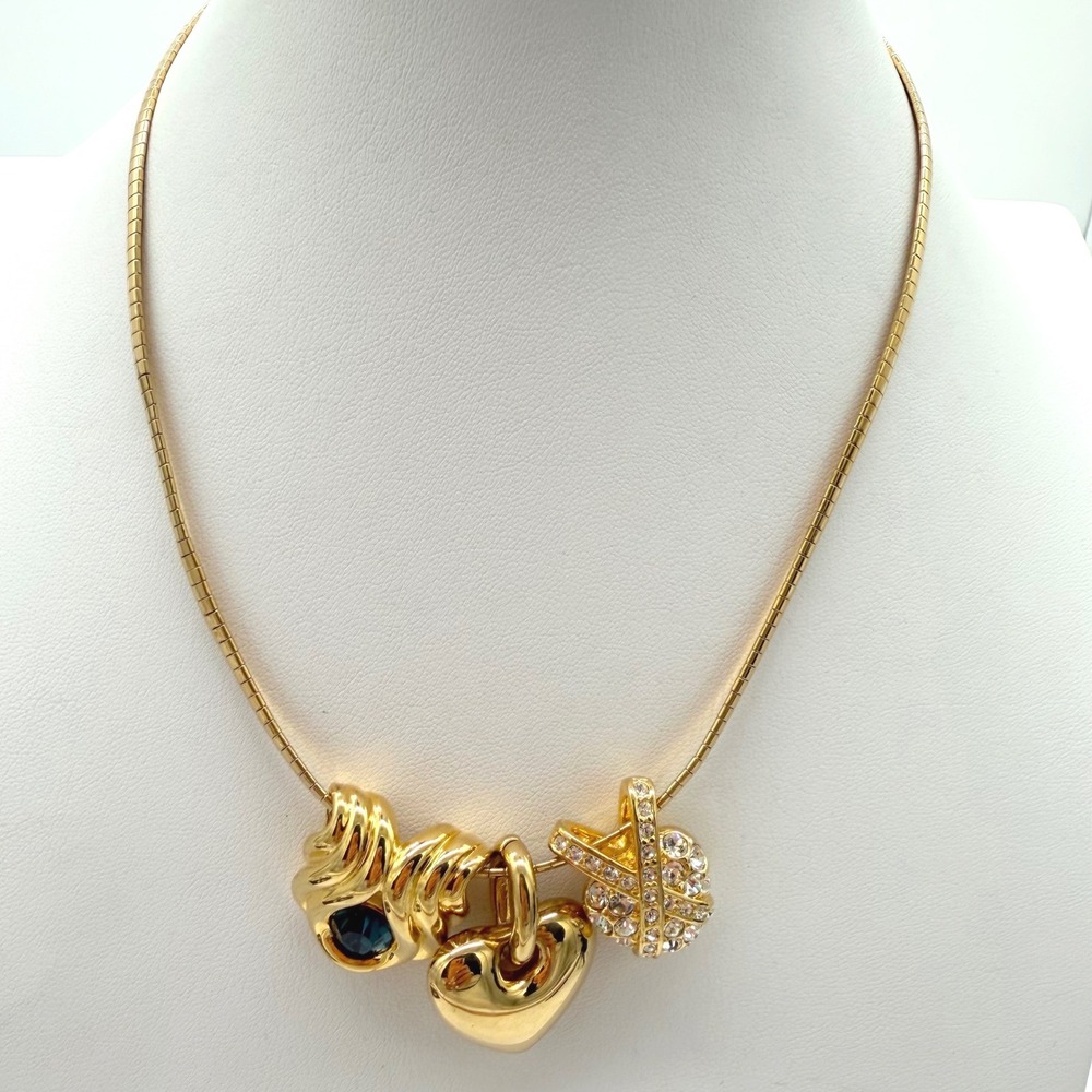 Vintage Nolan Miller Gold Tone Omega Collar Trio Charm Necklace - Picture 1 of 9